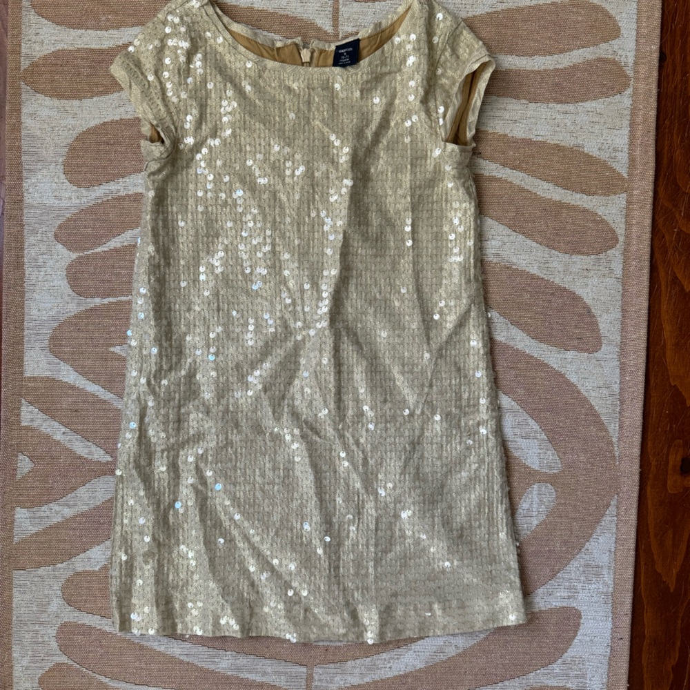 Girls Champagne/Gold Sequins Cap Sleeve Lined Dress